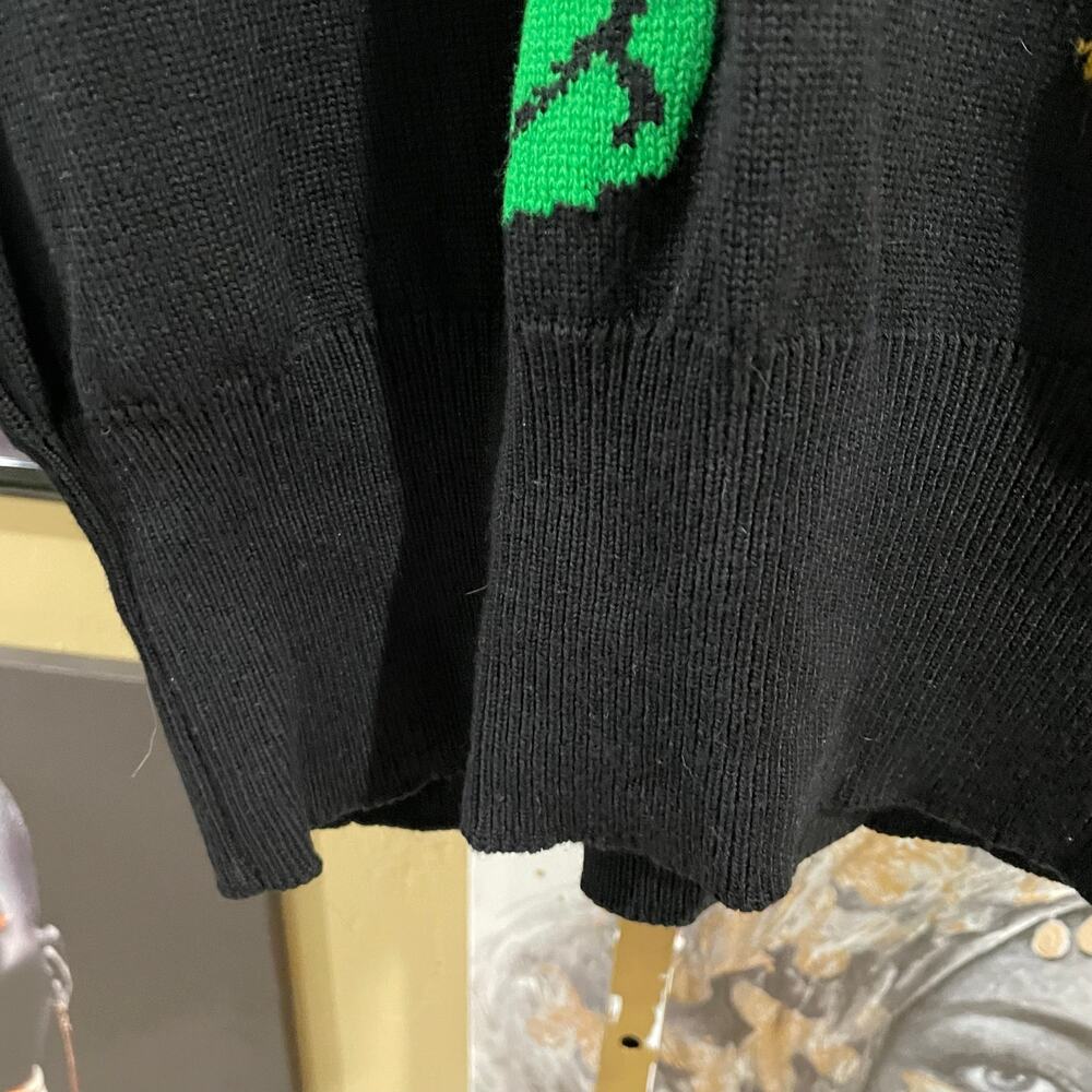 80s Floral Cottagecore Granny Double Sided Black Knit Sweater Size Medium - Picture 5 of 8